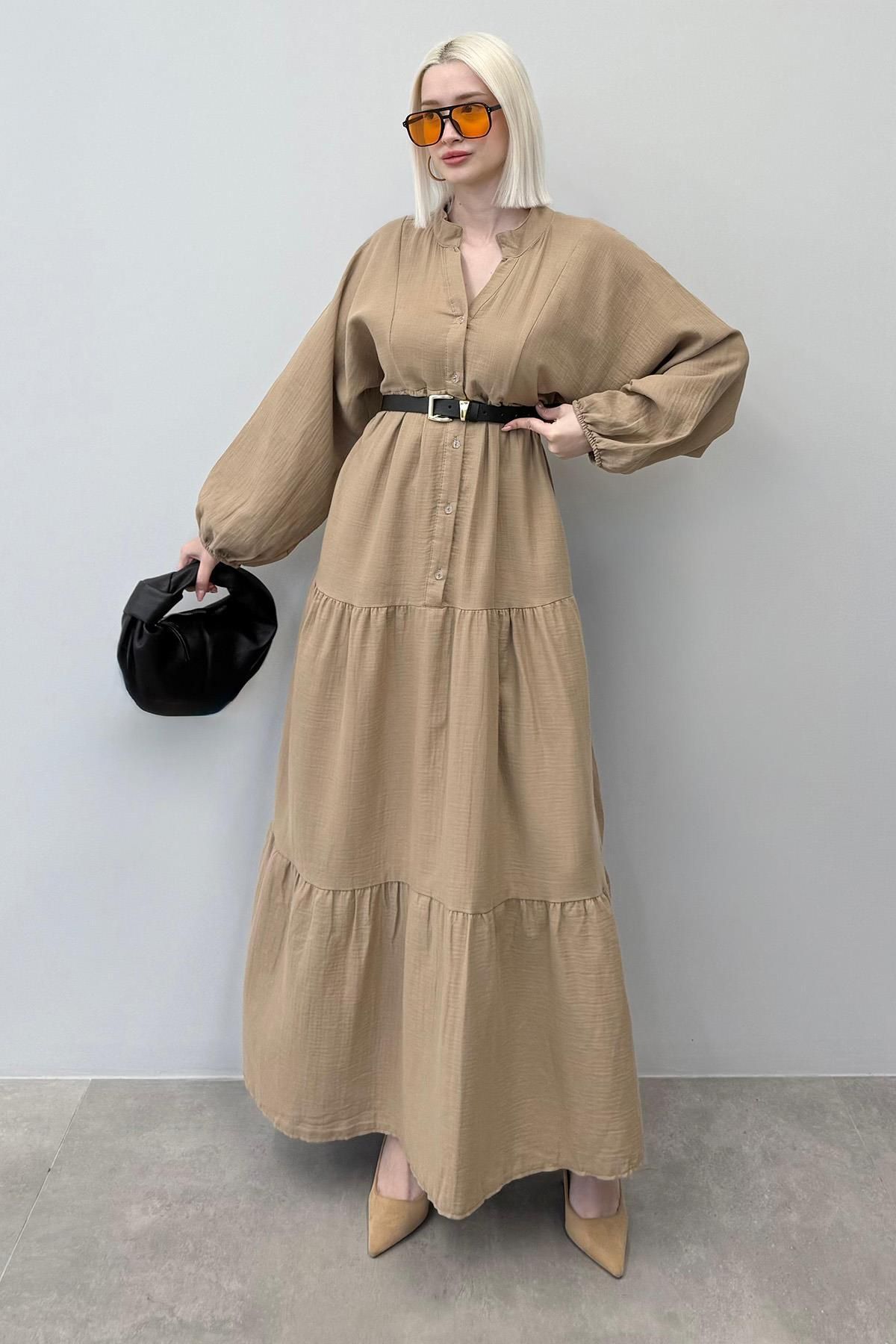Madmext Vizon Uzun Kollu Düğmeli Elbise Mg2433
