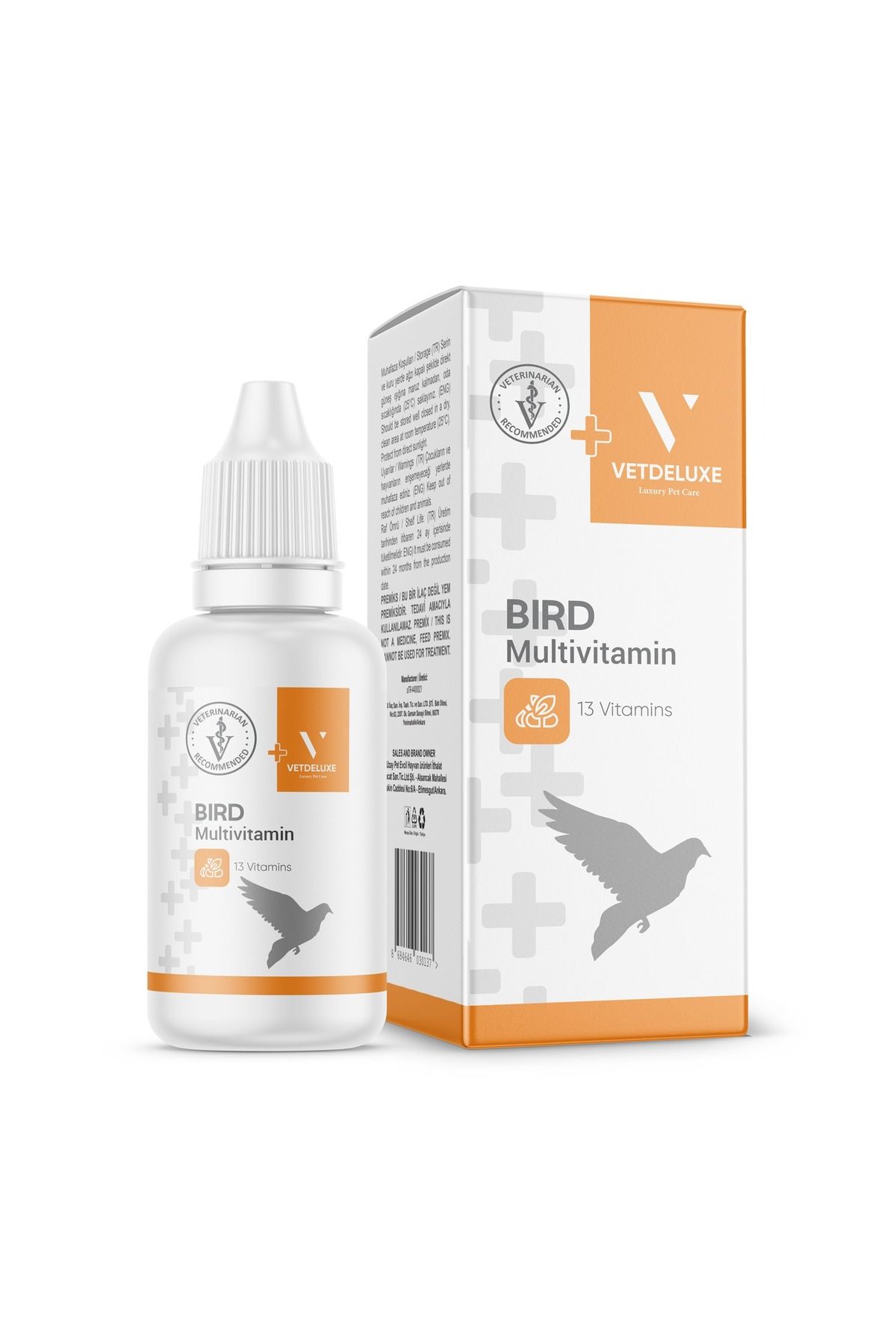 VETDELUXE Kuş Multivitamin Tüm Kafes Kuşları Ve Güvercinler Için 13 Farklı Vitamin Damla 30 ml
