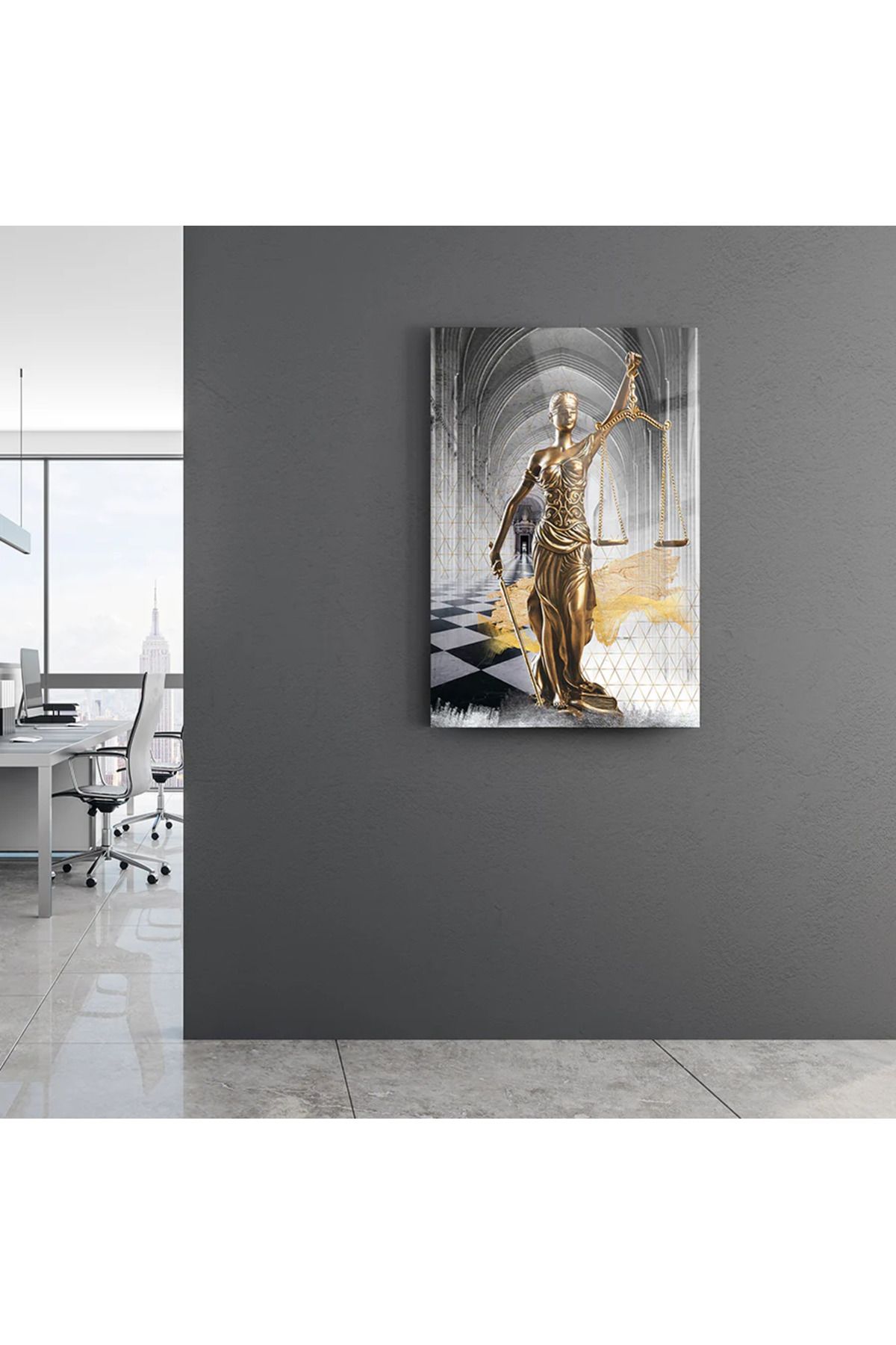 Atalya Reklam ve Tasarım Themis Heykeli Avukatlık ofisi 4mm temperli Cam tablo 70x110 cm