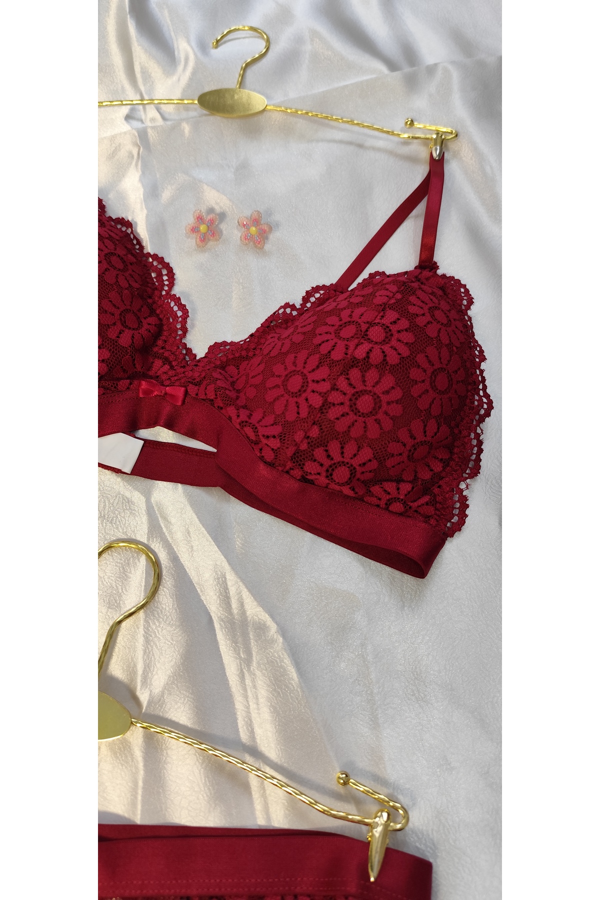 ARONA  Şık Çiçek Desenli Dantel Bralet Takım Sütyen Külot Takım Büstiyer - Görsel 2