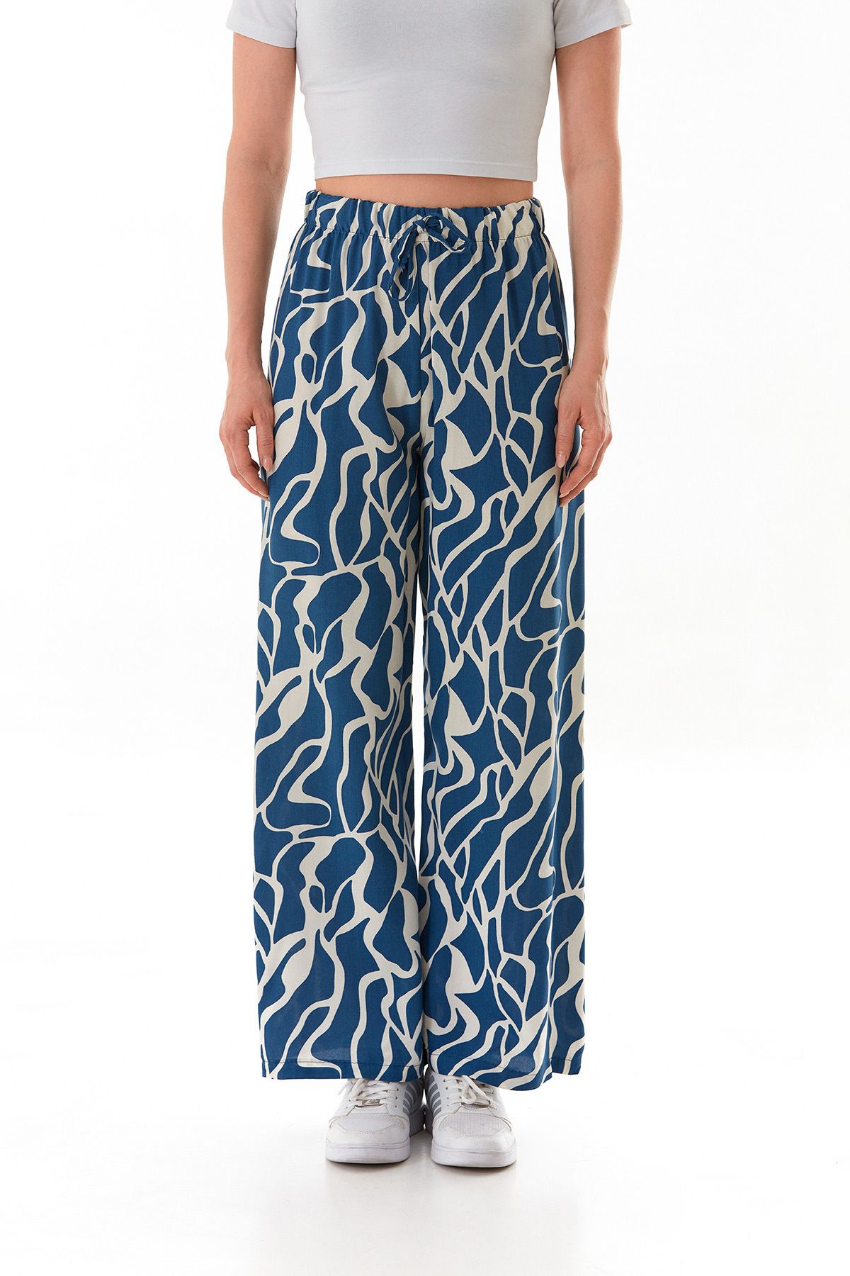 Fulla Moda-Patterned Palazzo Trousers with Elastic Waist 8