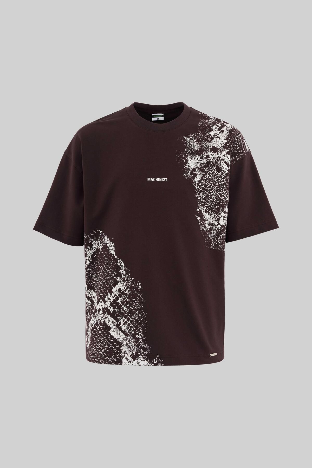 Machinist Erkek Crocodile Printed Oversize Kahverengie Tişört