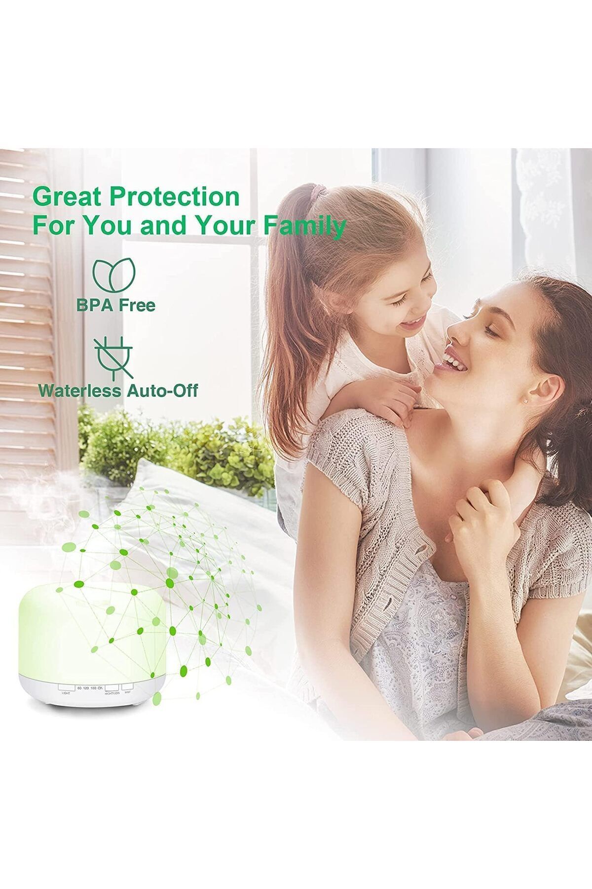 fulina-500ml large capacity air humidifier,two atomization modes,7-color light,with remote control,green 4