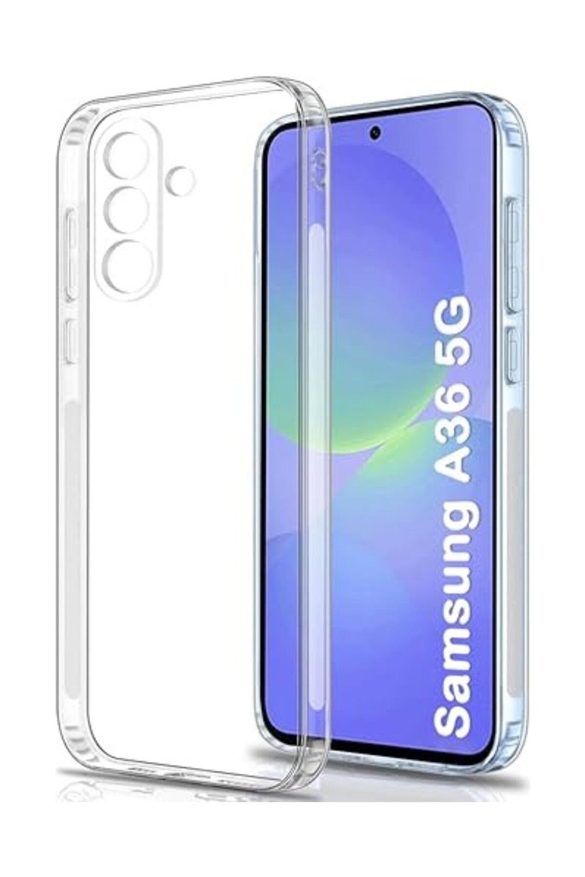 EVAX (TIPALI ŞEFFAF) Samsung Galaxy A36 Şeffaf Silikon Kılıf / Kamera Yeri Korumalı / Şarj Yeri Tıpalı