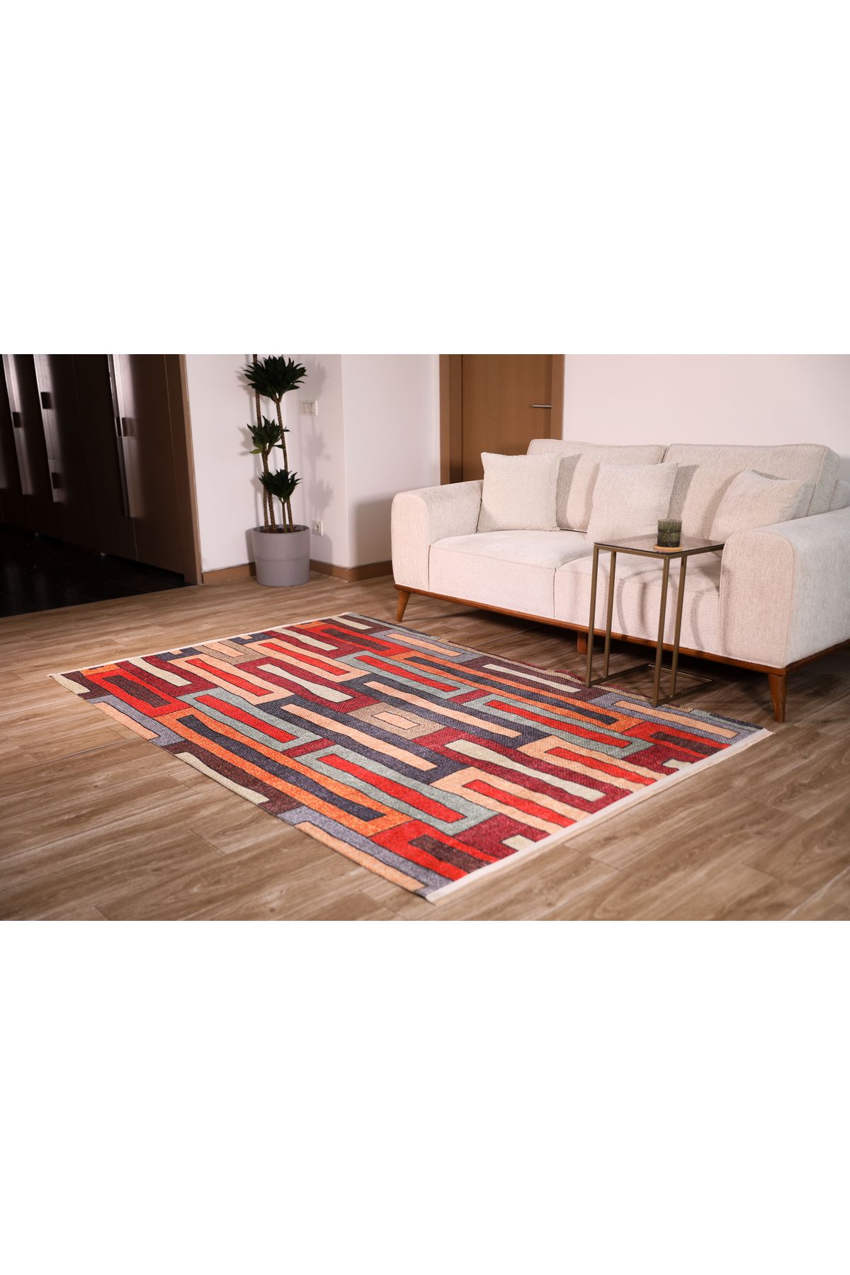 Siela Halı Yıkanabilir Kaymaz Taban Salon Halısı - Retro Ritim