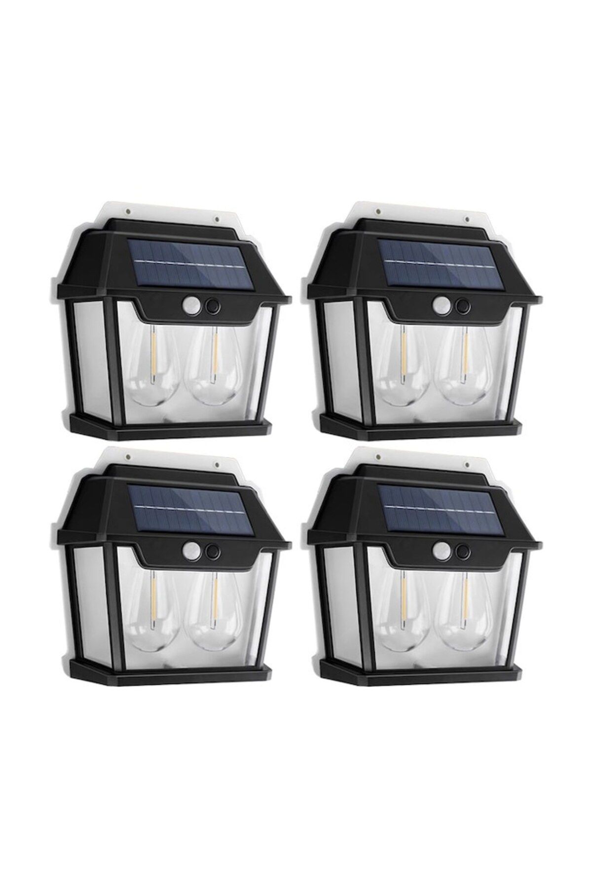 NEXTLY Set Of 4 X Outdoor Solar Lamp With 2 Bulbs, 3 Operating Modes, Black - One Size