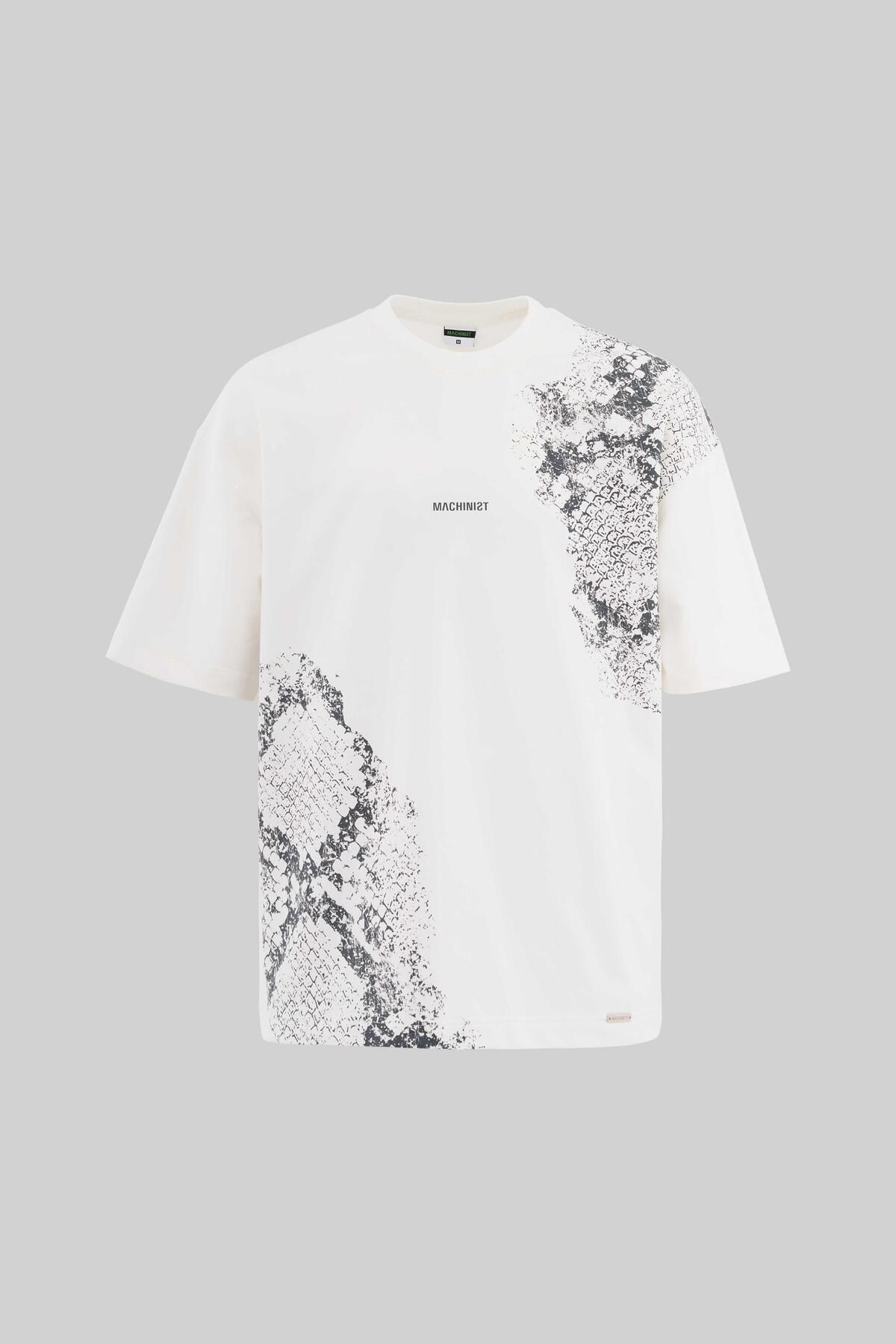 Machinist Erkek Crocodile Printed Oversize Ekru Tişört