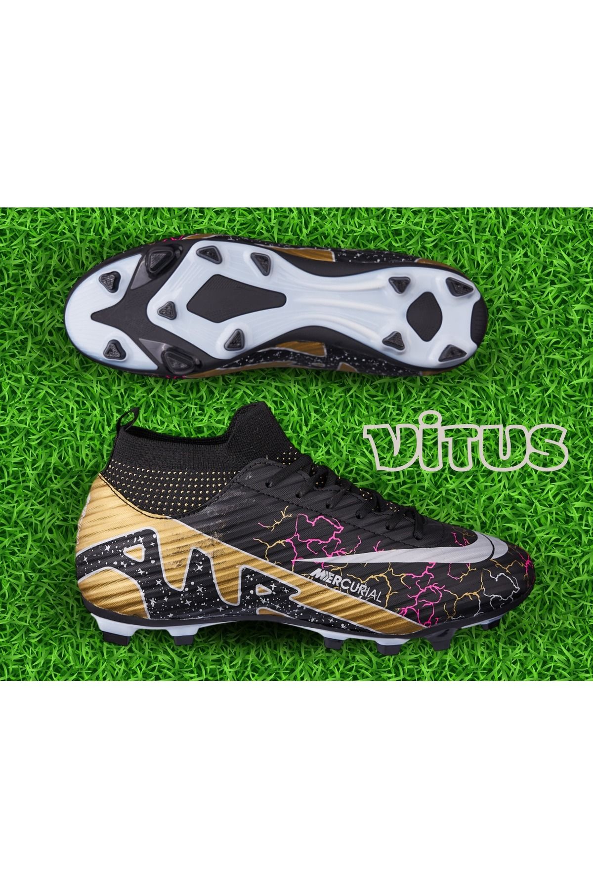 VİTUS Bilekli Çoraplı Krampon Çim Ve Halısaha Yetişkin Çocuk Unisex Futbol Ayakkabısı