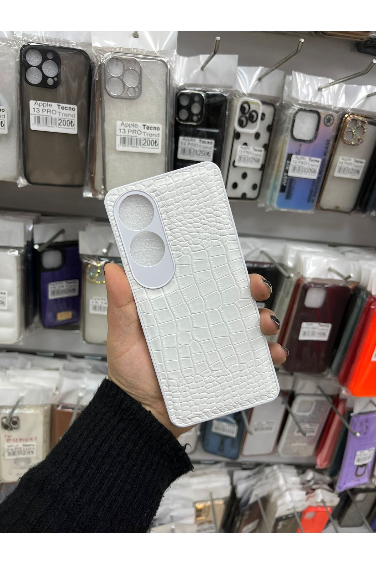TECNOTREND OPPO A60 4G Dokulu Yüzey Çekmeye Dayanıklı Cep Telefon Kılıfı Pu Deri Kaplamalı Yumuşak