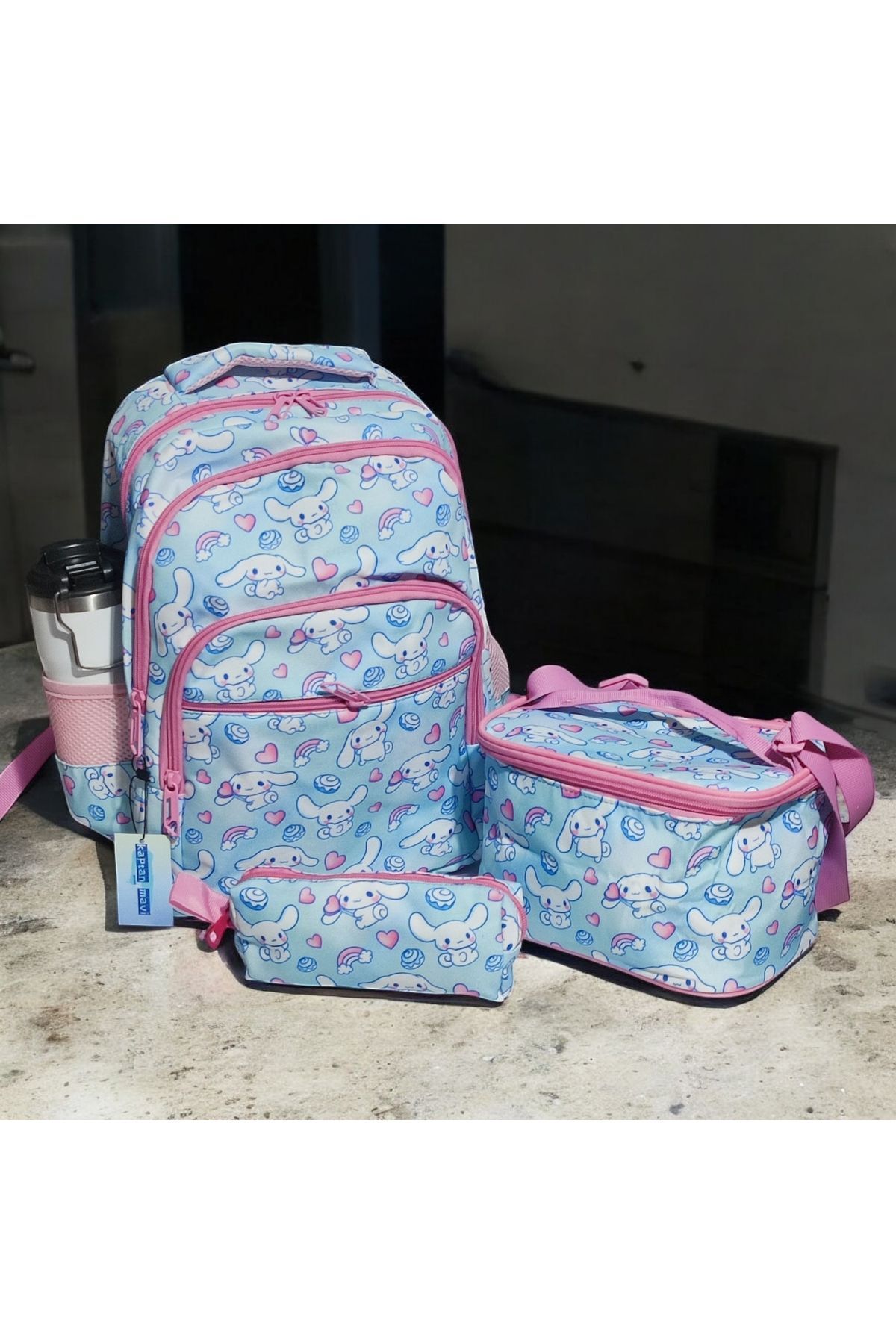 Kaptan Mavi Cinnamoroll Karakter Desenli, Beslenmelik Ve Kalemlikli, Ilk Okul Sırt Çantası (3LÜ SET)