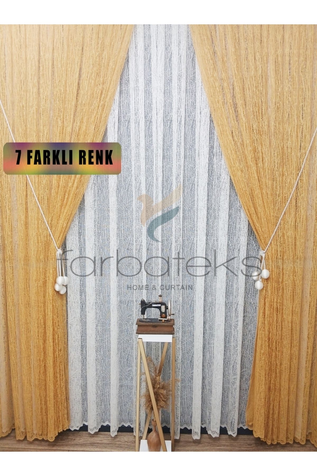 farbateks Hardal Sarı Camkırıgı Sağ/Sol İç Tül Takım Tül Fon Perde