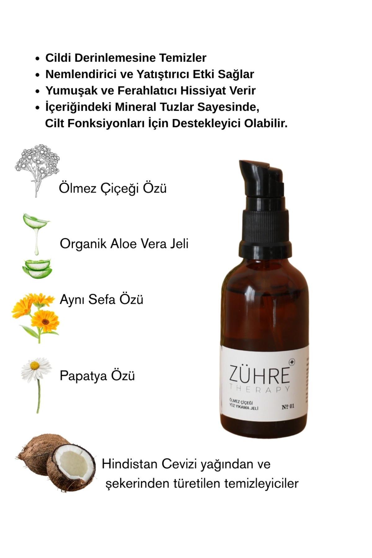 Doğal Yüz Yıkama Jeli Seyahat Boy - 50 ml | Ölmez Çiçeği, Aloe Vera & Vitamin Destekli — 8684790322171 — تصویر 2 از 5
