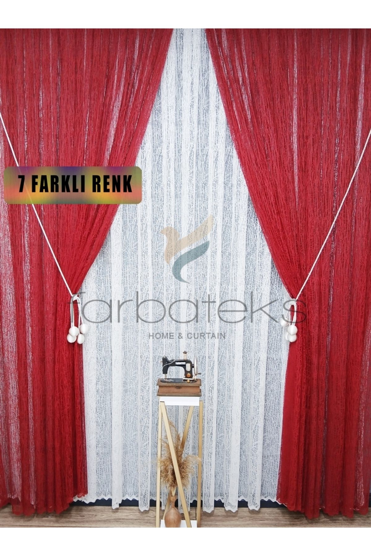 farbateks Kırmızı Camkırıgı Sağ/Sol İç Tül Takım Tül Fon Perde