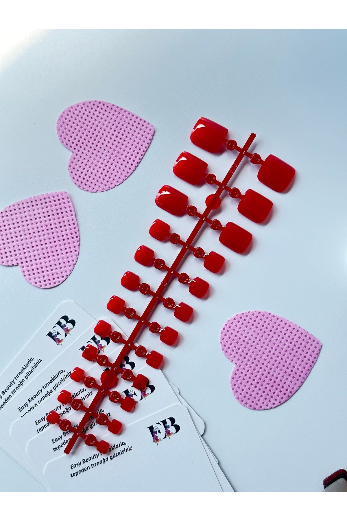 Easy Beauty Ayak Takma Tırnak Kırmızı 24 Adet Ayak için Takma Tırnak