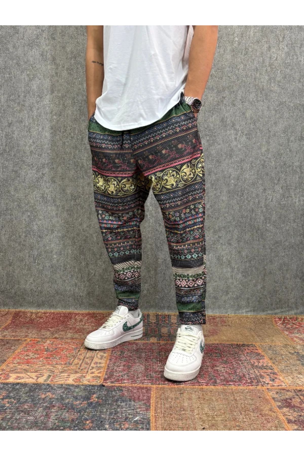 FıttingRoom Beli Lastikli Desenli Baggy Pantolon