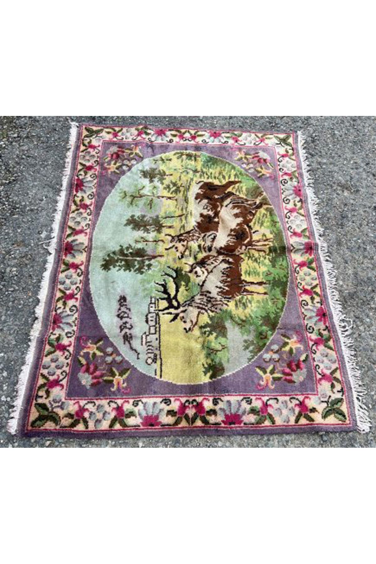 Kovak Kailyn El Dokuma Anadolu Eski Antika Geyik Görselli Duvar Halı Kilim (122x65.5cm)