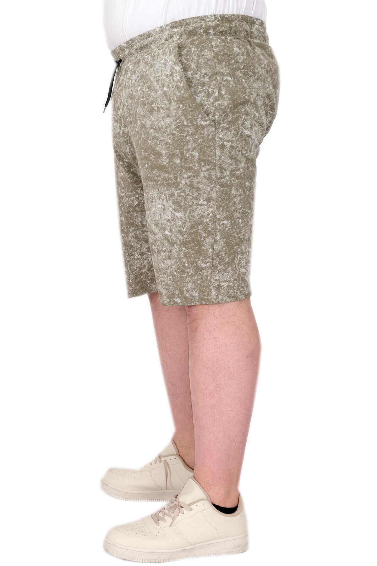 ModeXL-Mode XL Oversize Men's Shorts Etching Print 20037S Khaki 4