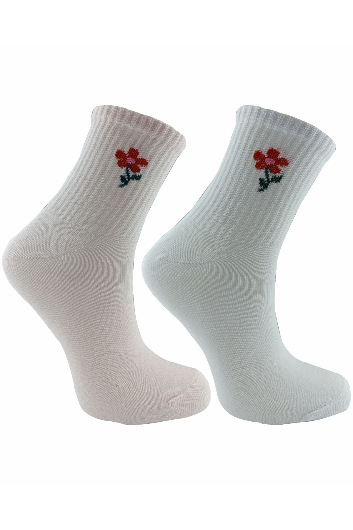 modasocks Çiçek desenli Kolej Çorap 2 Çift Pembe- beyaz