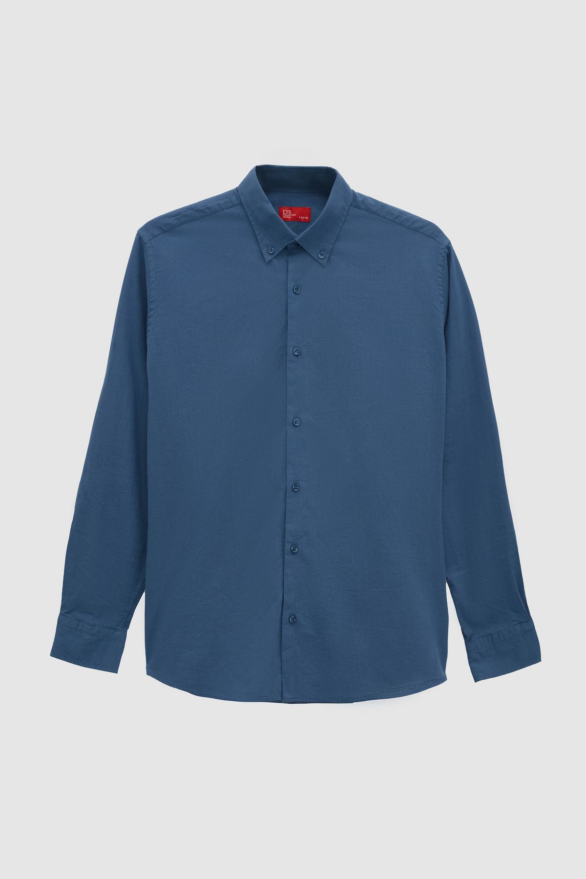 D'S Damat-Ds Damat Comfort Indigo Buttoned Collar Relaxed Cut Linen Look 100% Cotton Shirt 5