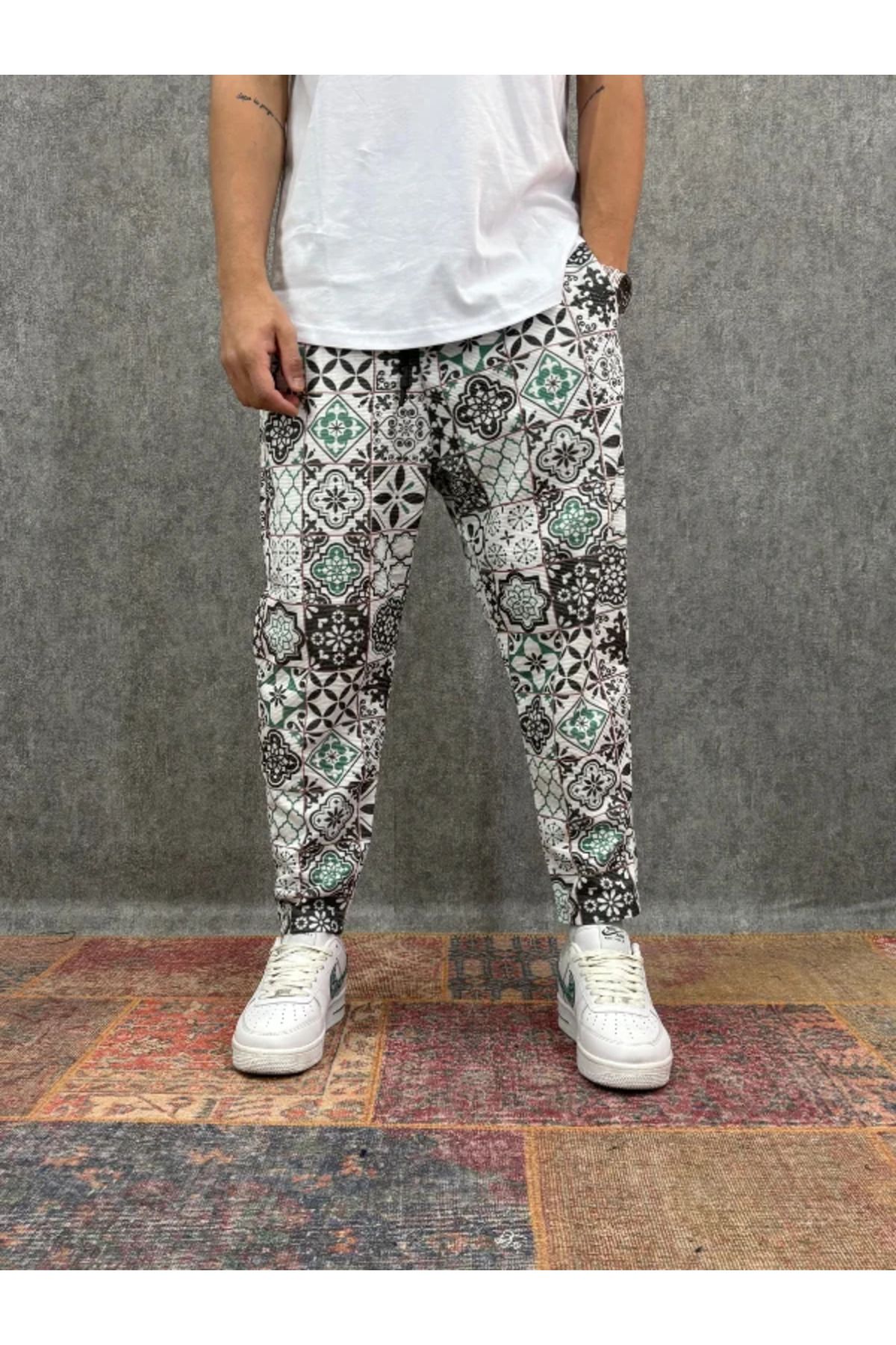 FıttingRoom Beli Lastikli Desenli Baggy Pantolon