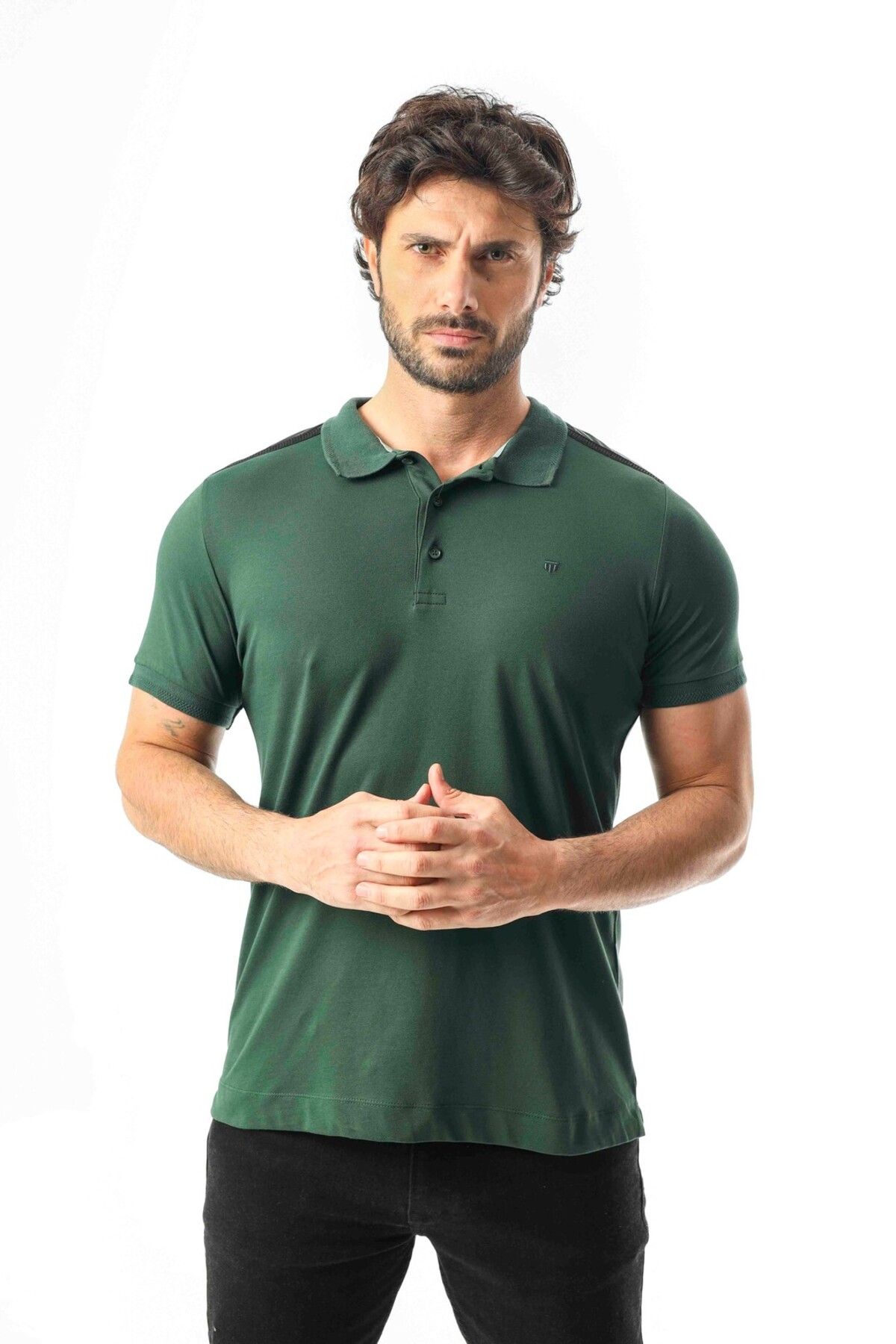 Tony Montana Büyük Beden Polo Yaka Omuz Detaylı Dümeli T-Shirt-PL-3456