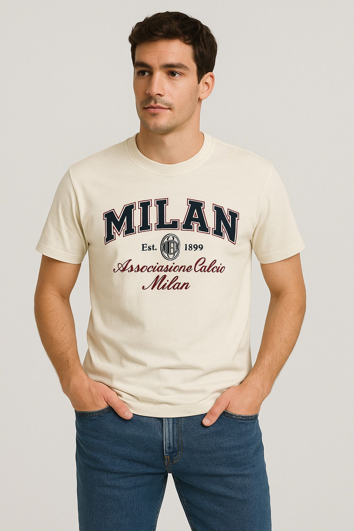 LeiraGYM Milan College Style Erkek T-Shirt – Krem