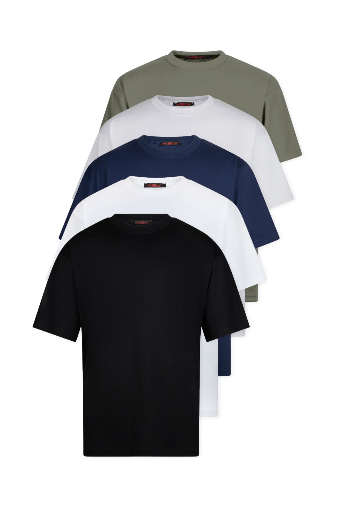WERRONİ 5'li Oversize Basic T-Shirt - Beyaz - Siyah - Lacivert - Gri - Haki