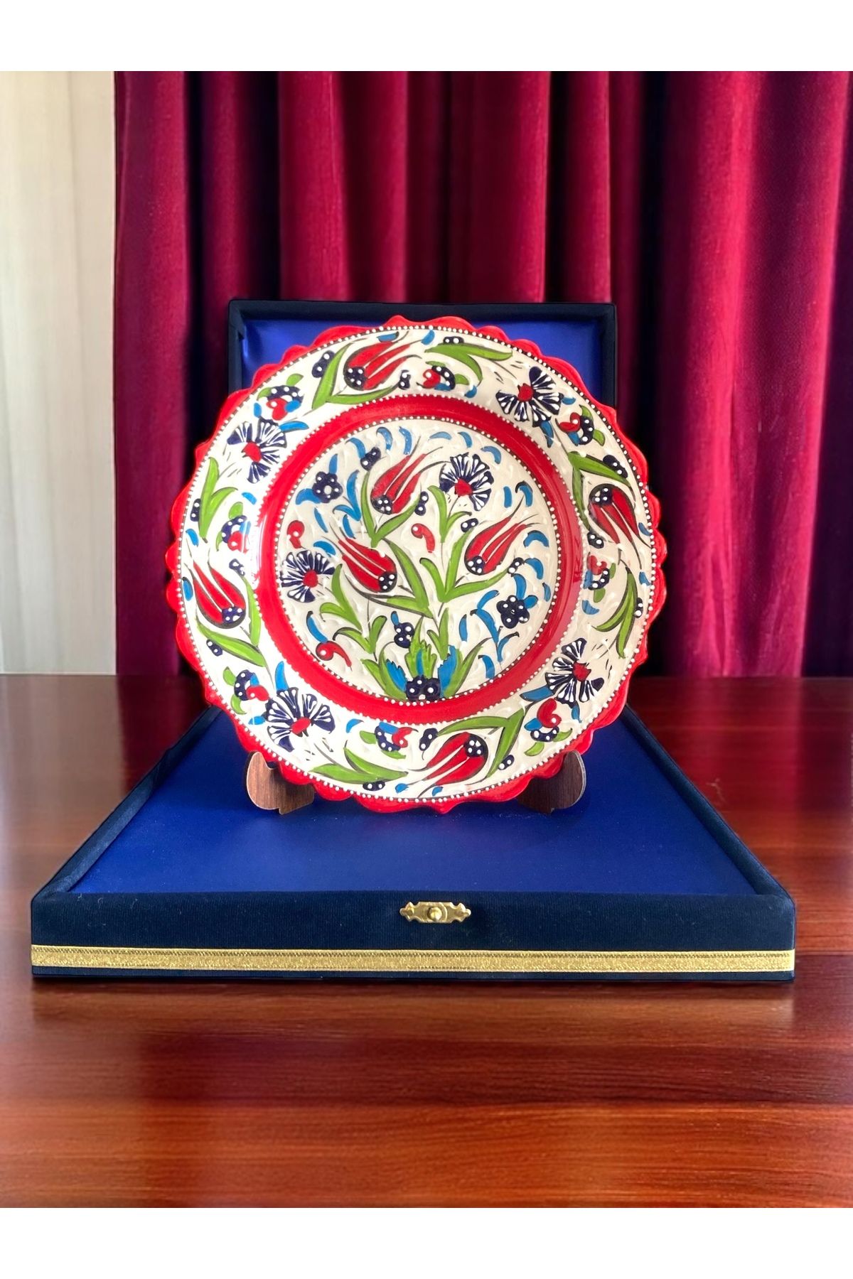 STORESZA Kadife Kutulu El Yapımı 25cm Samur Çini Tabak