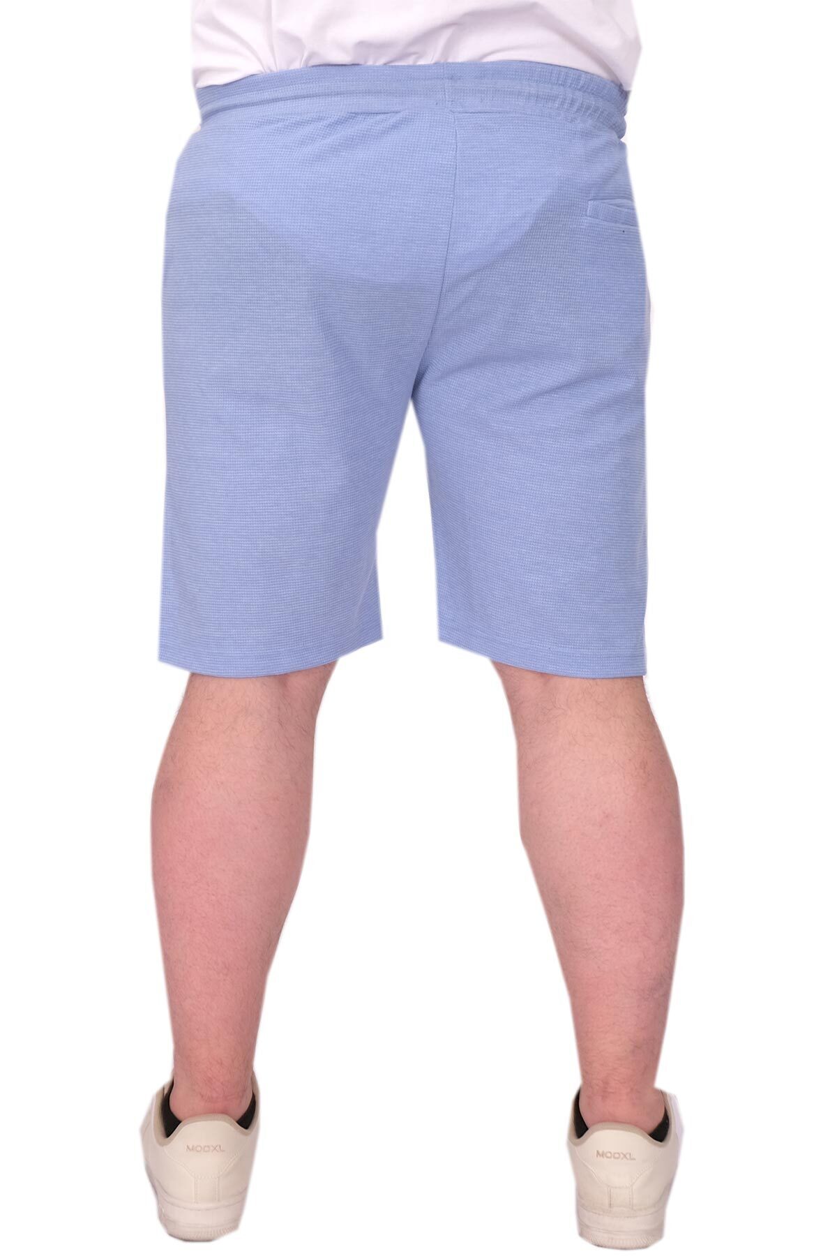 ModeXL Mode XL Büyük Beden Erkek Şort Düz Waffle 23498 Mavi