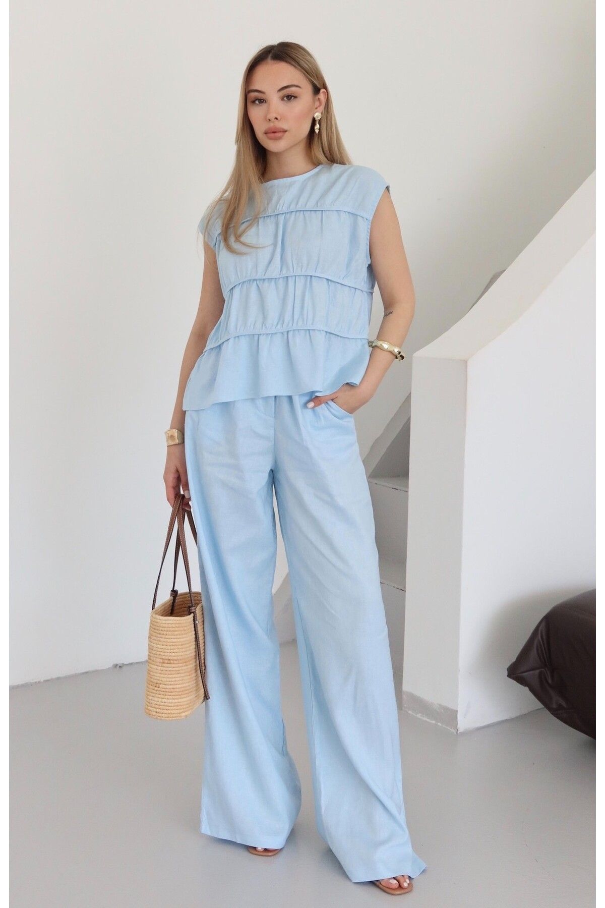 Laluvia Mavi Milora Bluz Pantolon Takım - 2025145