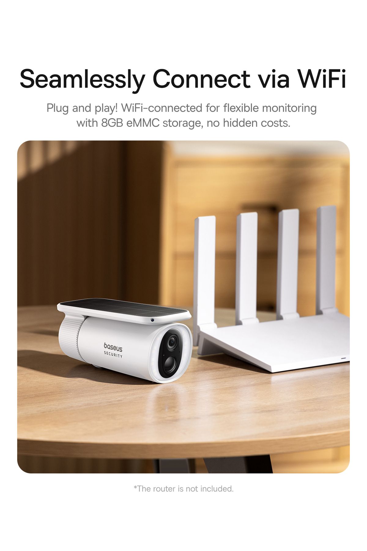 Baseus-S1 Outdoor 2K Solar Security Camera, IP67, 10400mAh Battery, AI Detection, Built-in 8GB 7