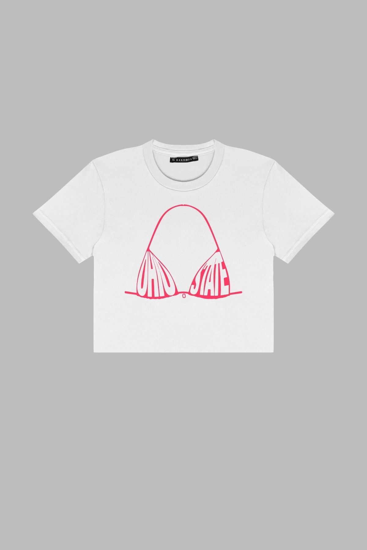 Sekizbiraltı Oho State Baskılı Beyaz Crop Top