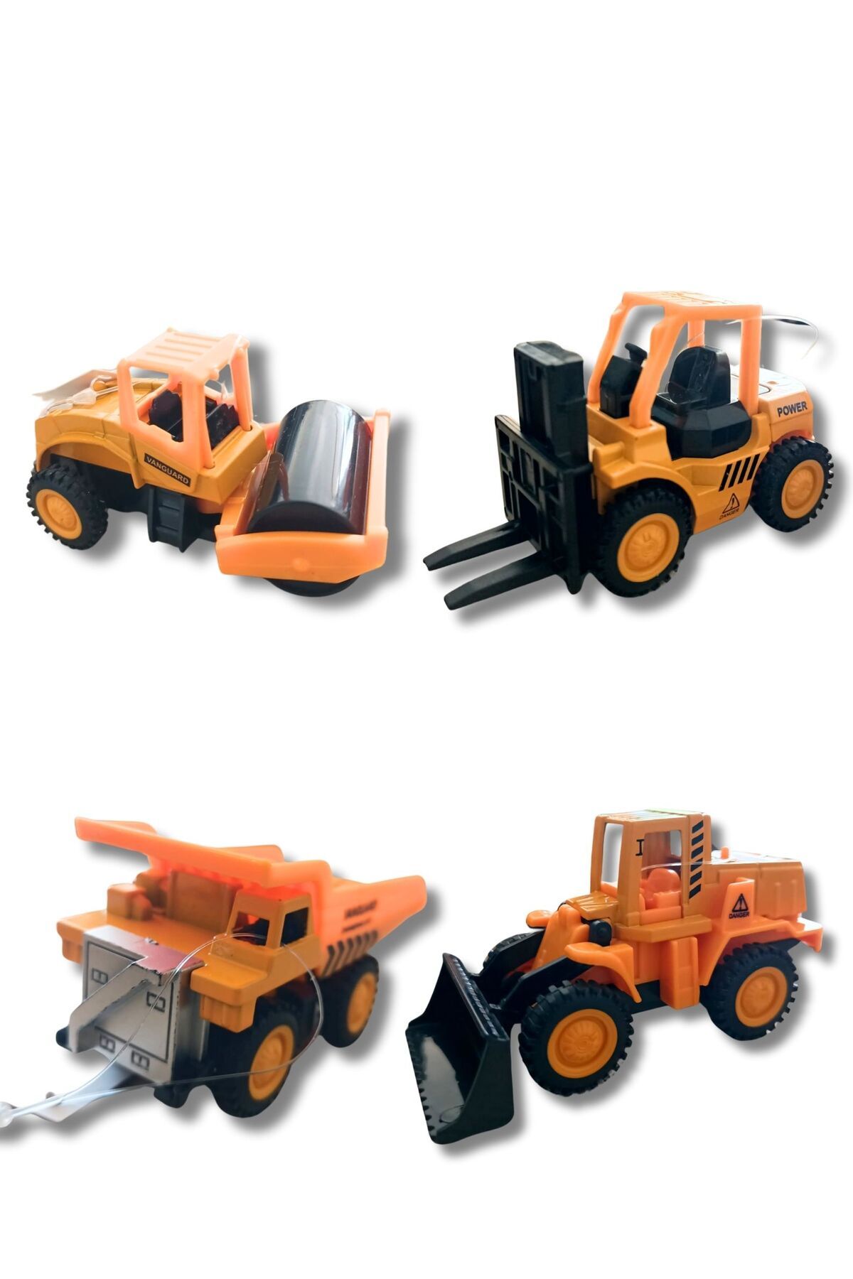 Asya Oyuncak Minik Metal İş Makineleri 4'LÜ 8 cm; Kepçe, Kamyon, Silindir, Forklift