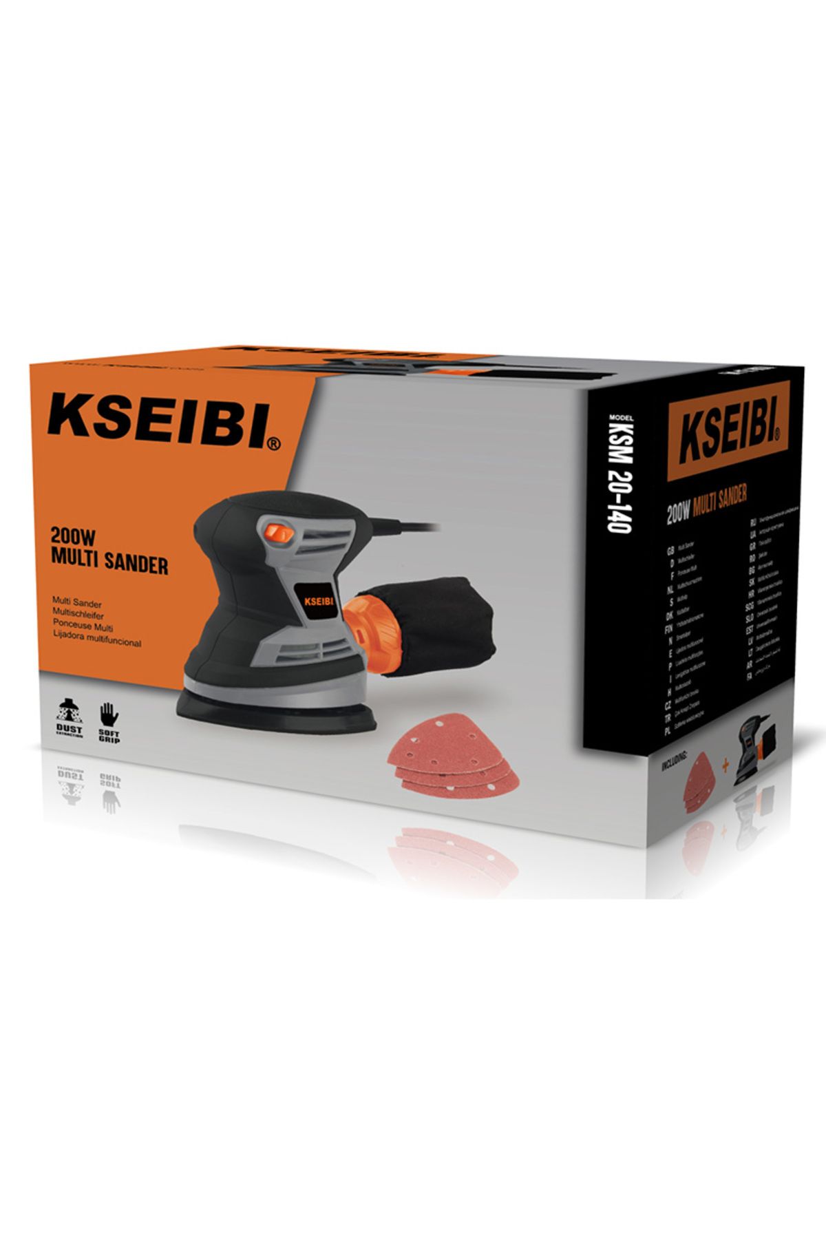 kseibi-صنفرة تفصيلية 200 واط مع حركات صنفرة 15000 / دقيقة و 3 قطع من ورق الصنفرة ونظام جمع الغبار 8