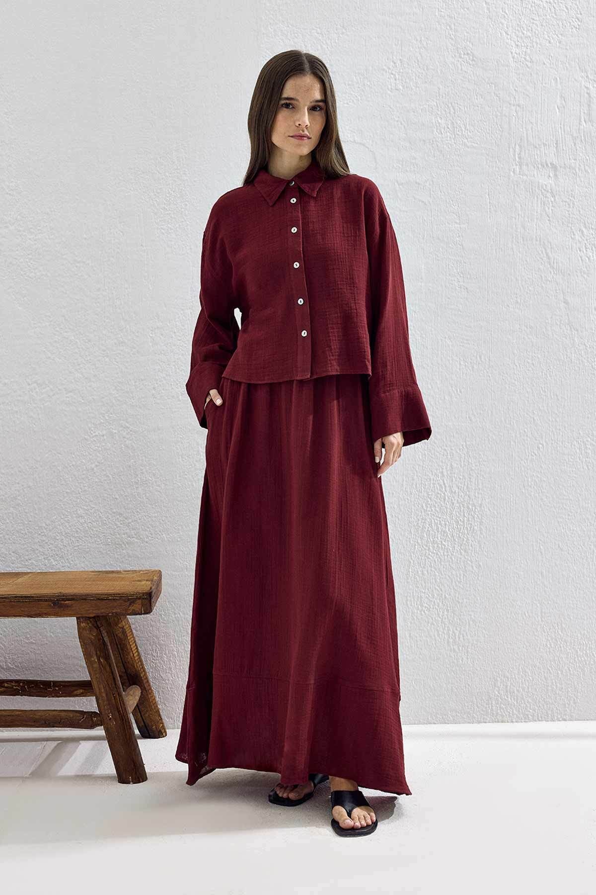 Hooopstore Müslin Bordo Etek Takım