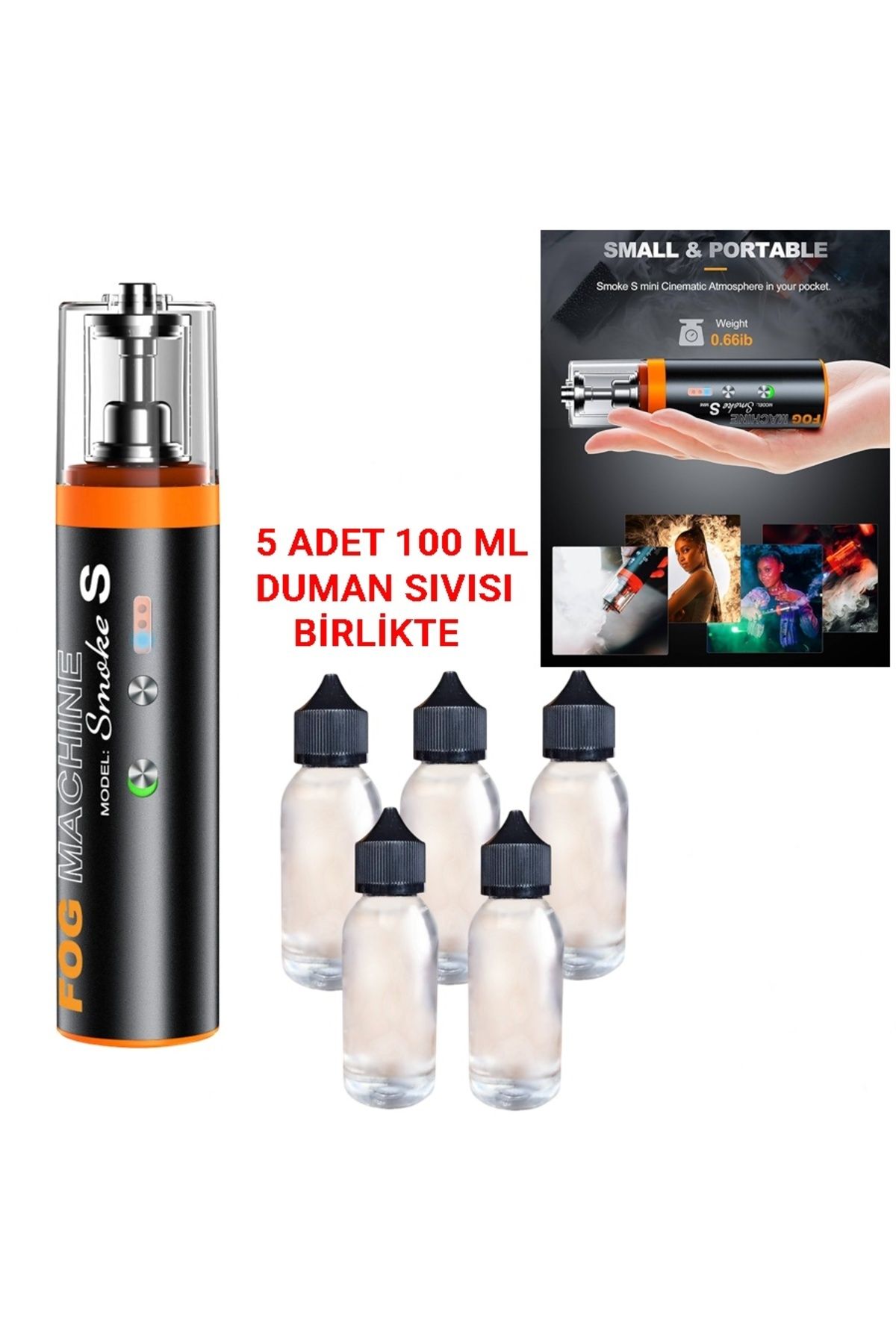 LENSGO Smoke S Sis ve Duman Makinesi, 5 Adet 100 Ml Likit Sıvı ile Birlikte