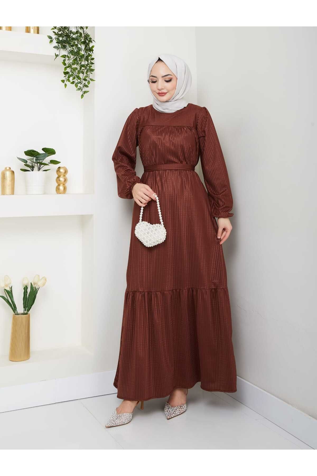 Moda Krash MEVSİMLİK KUŞAKLI ROBA ELBİSE
