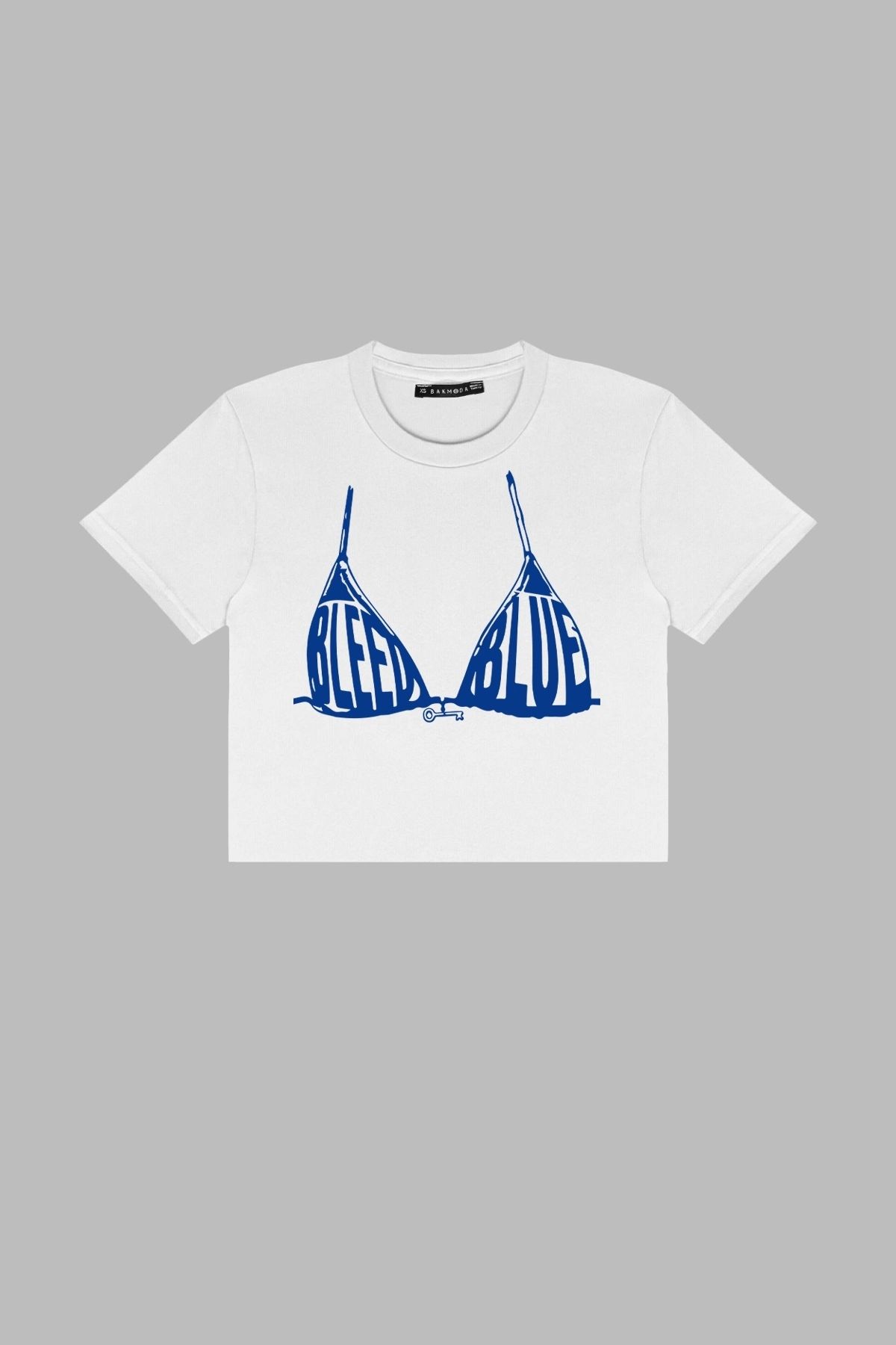 Sekizbiraltı Bleed Blue Baskılı Beyaz Crop Top