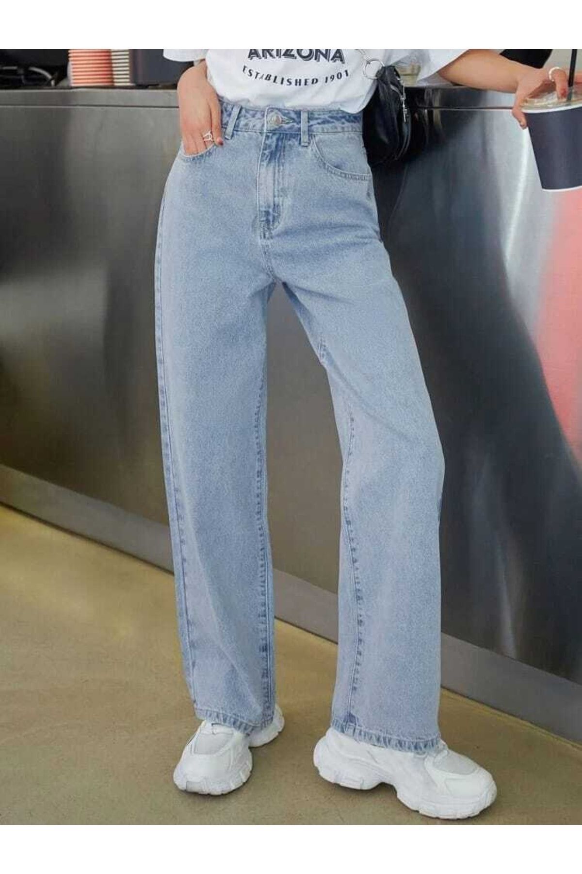 WODDİ Duryn Jesica Jns Kadın Kar Salaş Açık Mavi Palazzo Jeans Kot Pantolon Wrld-2