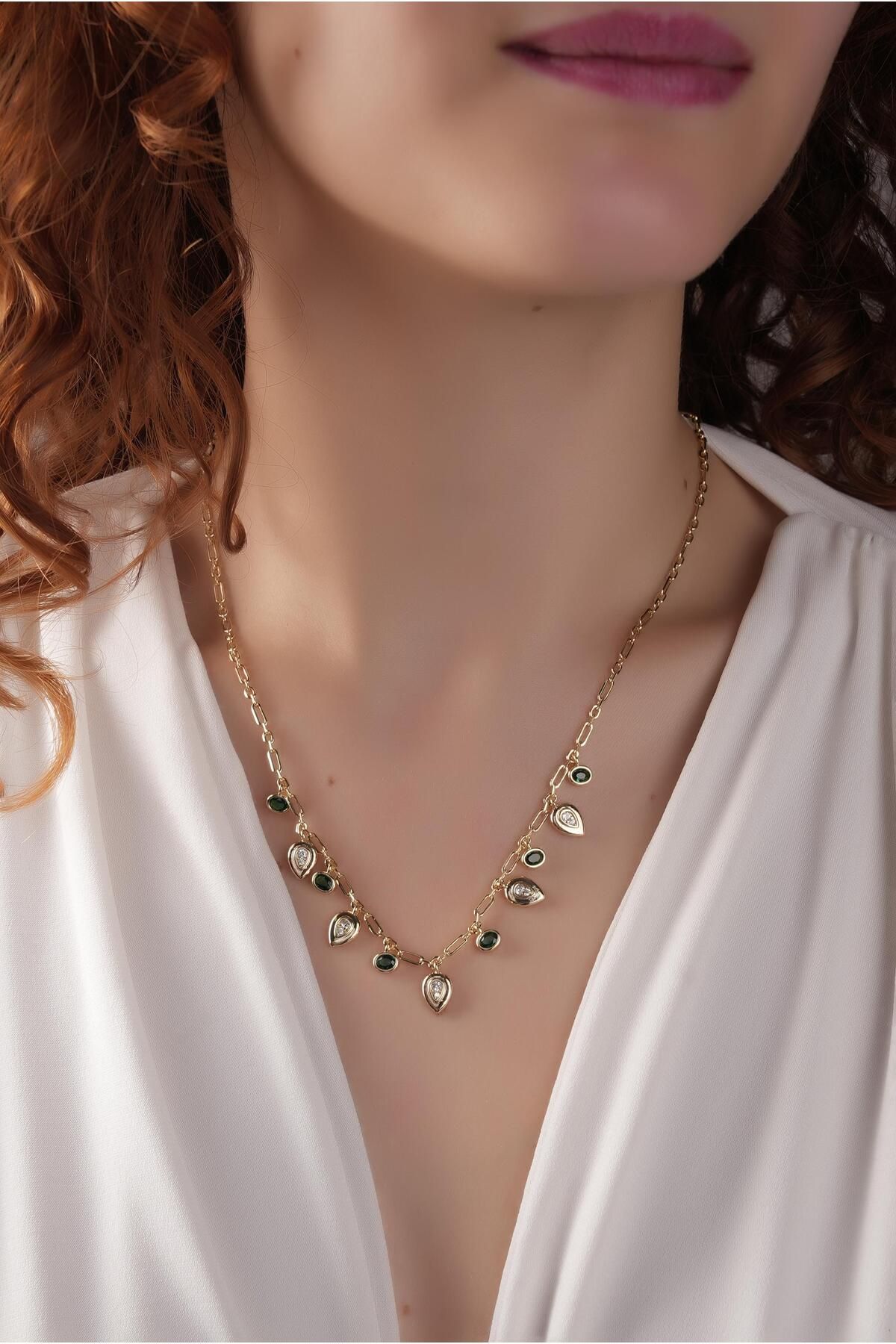 Çlk Accessories Premium Yaşil Taşlı Damla Y Dekolte Tasarım Kolye 50745