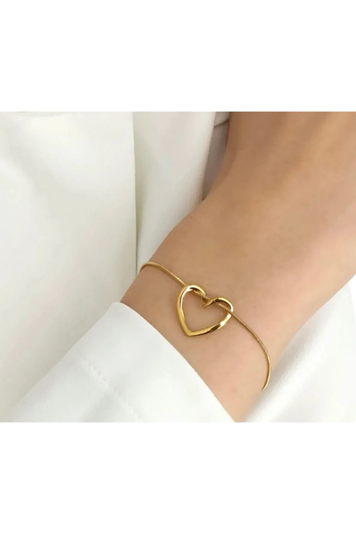 DHDmoda Kadın Çelik Geçmeli Gold Renk Kalp Bileklik