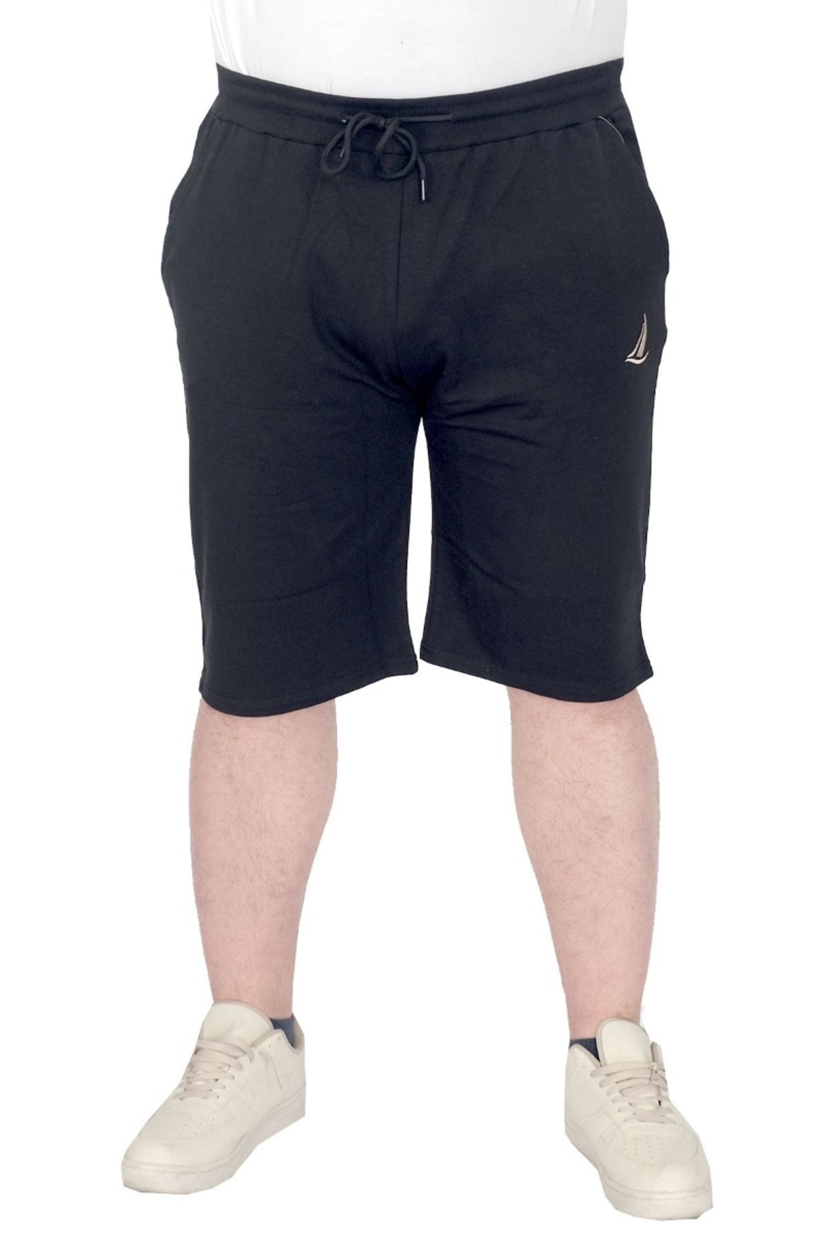 ModeXL Mode XL Büyük Beden Erkek Şort 2 İplik Nakışlı U25502 Siyah