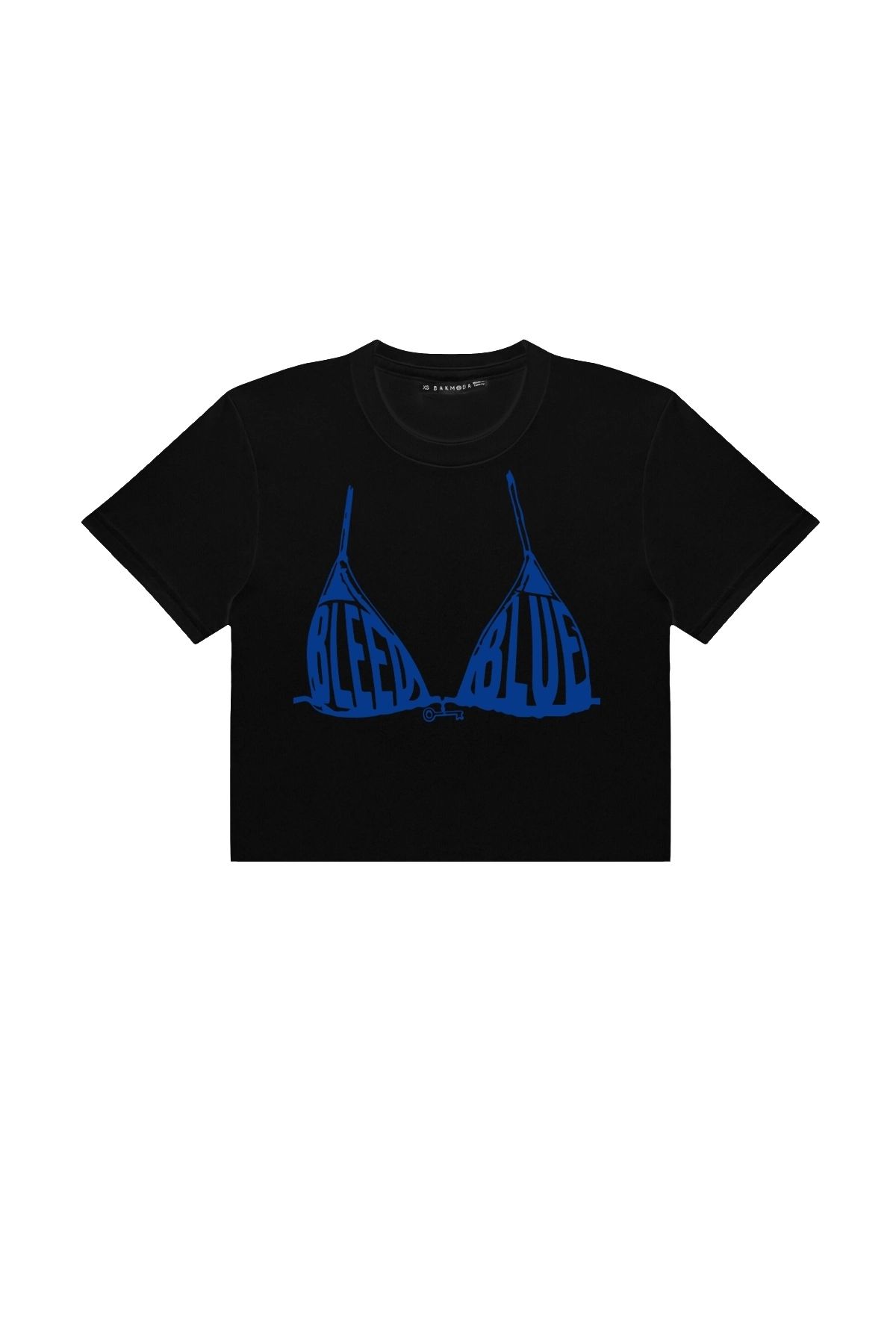 Sekizbiraltı Bleed Blue Baskılı Siyah Crop Top