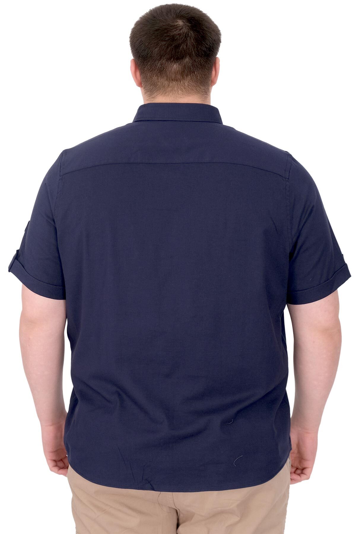 ModeXL Mode XL Büyük Beden Erkek Gömlek Çift Cep Kapaklı Gabardin U25601 Lacivert görsel 3