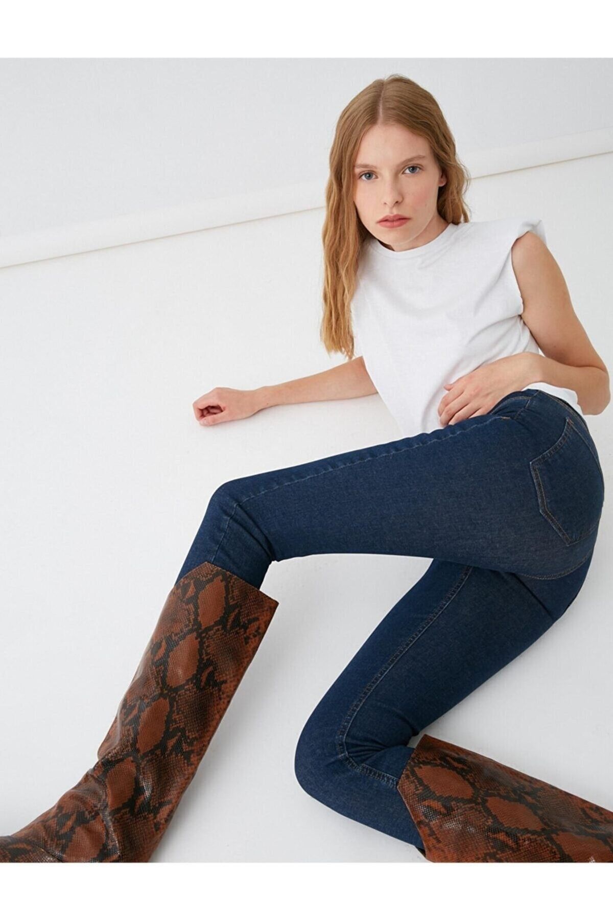 WODDİ Duryn New Kadın Lacivert Skinny Dar Paça Comfort Likralı Jeans Kot Pantolon-1