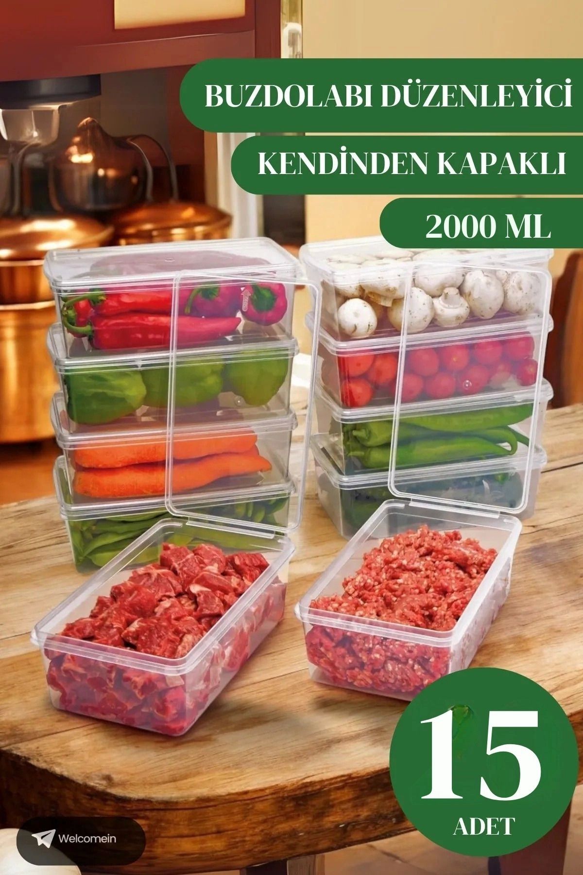 Seyrangah 15 Adet 2 Lt. Kendinden Kapaklı Derin Dondurucuya Uygun Buzluk Saklama Kabı Düzenleyici (2000 Ml)