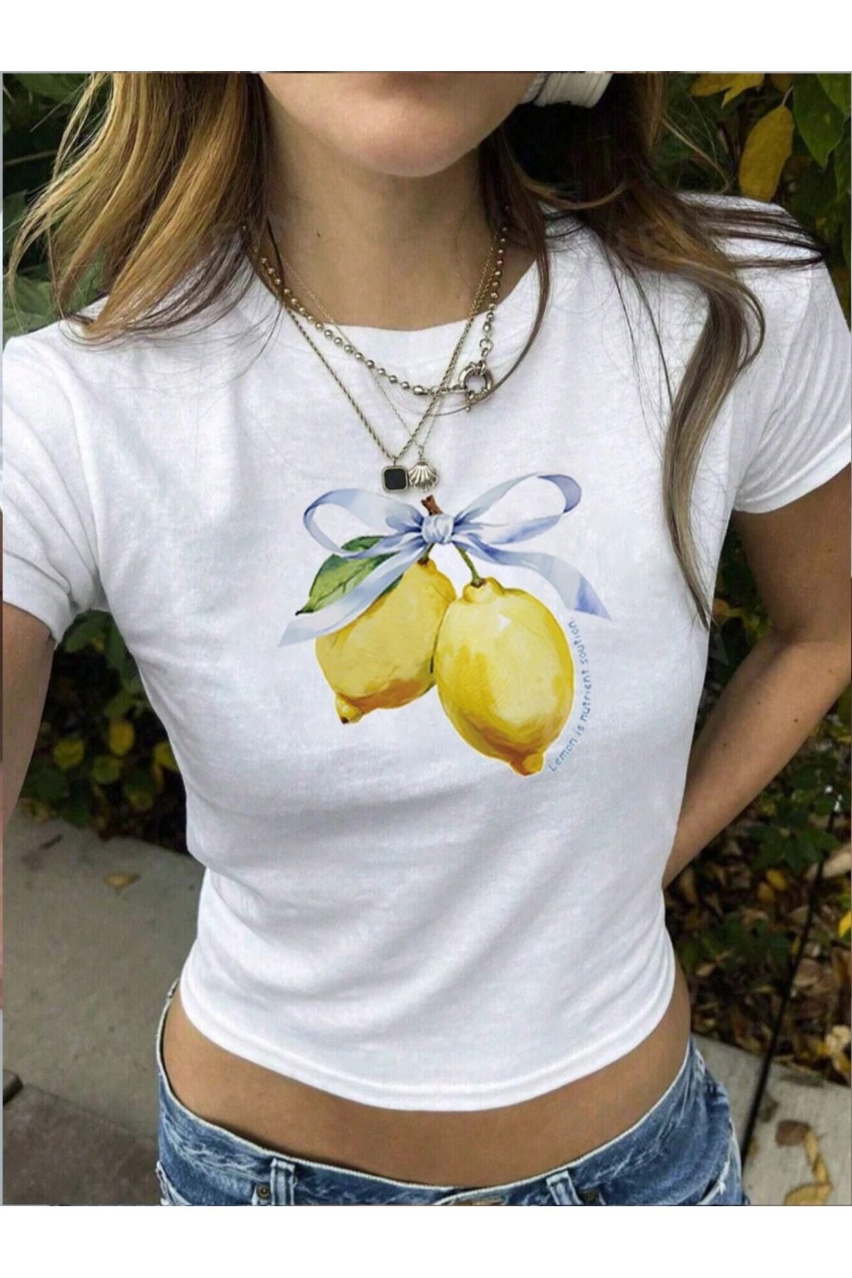 JANSO GROUP - KADIN BASKILI KISA KOLLU CROP TSHIRT PAMUKLU 15