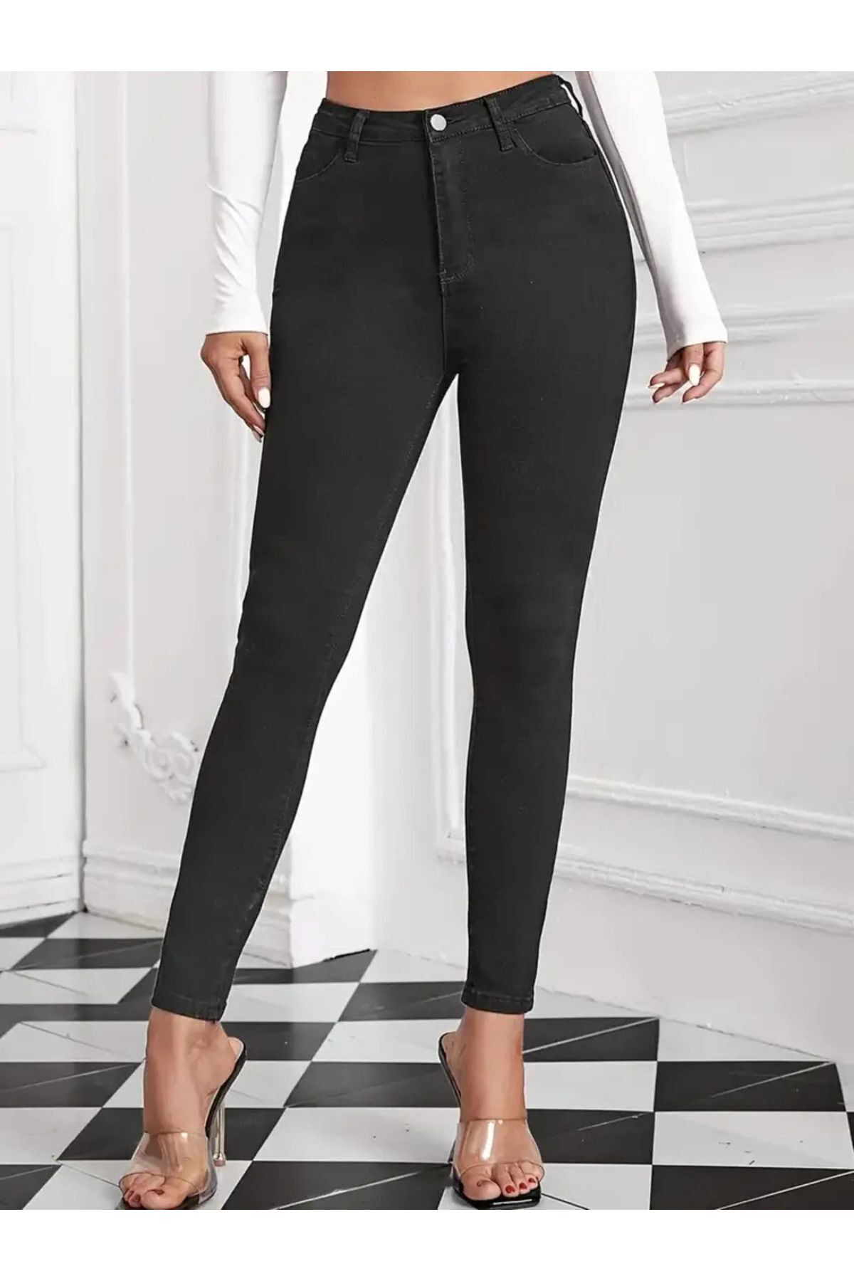 WODDİ Duryn Mely Kadın Siyah Skinny Dar Paça Jeans Kot Pantolon Full Likralı Yeni Sezon-2