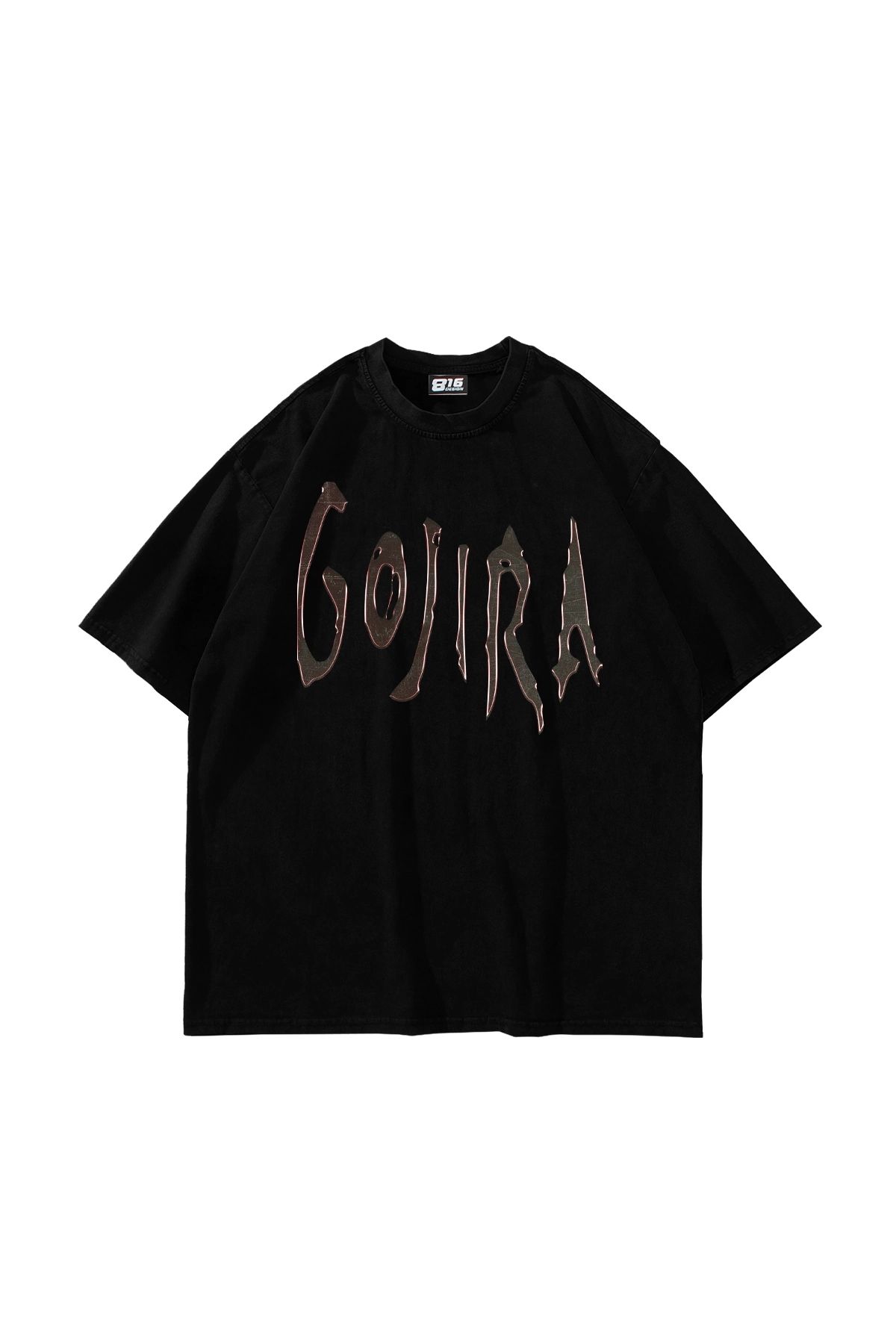 Sekizbiraltı Gojira Baskılı Oversize Unisex Siyah Tshirt
