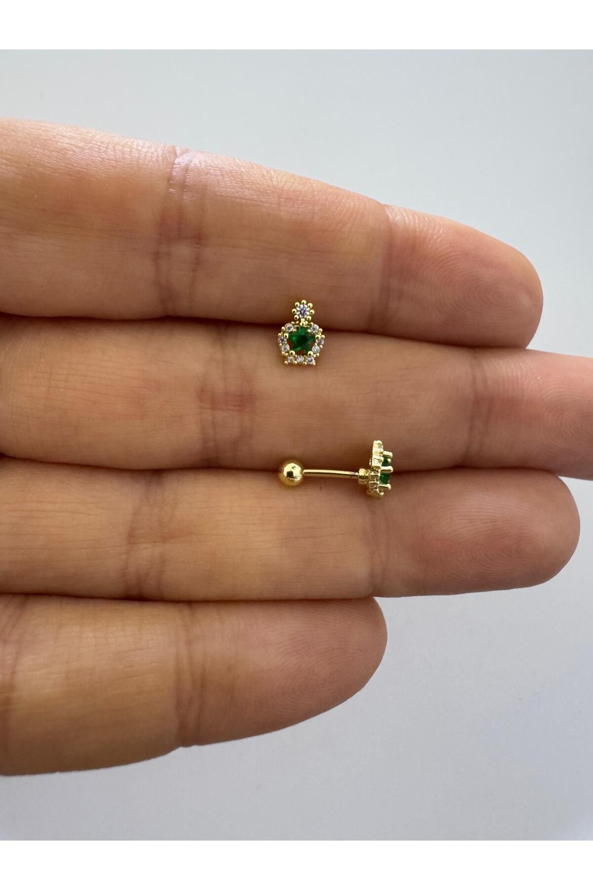 Arescollection 1 adet zirkon taşlı helix tragus lobe uyumlu piercing küpe